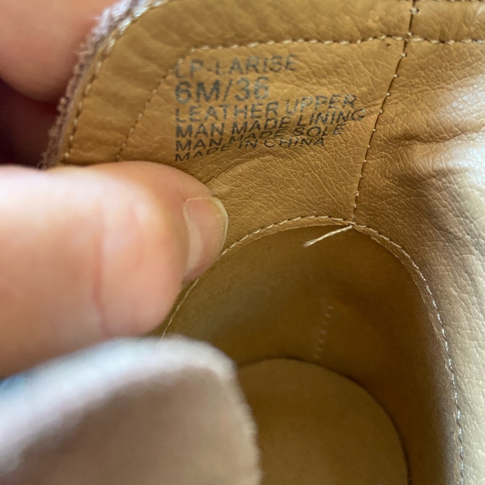 Lucky Brand Larissa Peep Toe Petforated Duede Leather upper heel booties 6M/36 - Picture 6 of 13